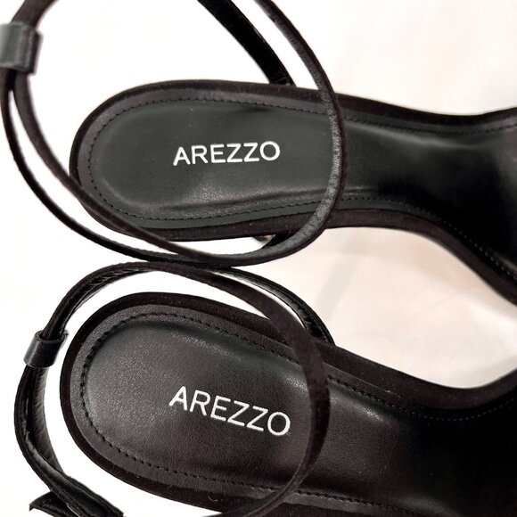 Arezzo Ivy High Stiletto Sandal Size 10B Black Satin Flower Rhinestone Accent - Picture 8 of 15